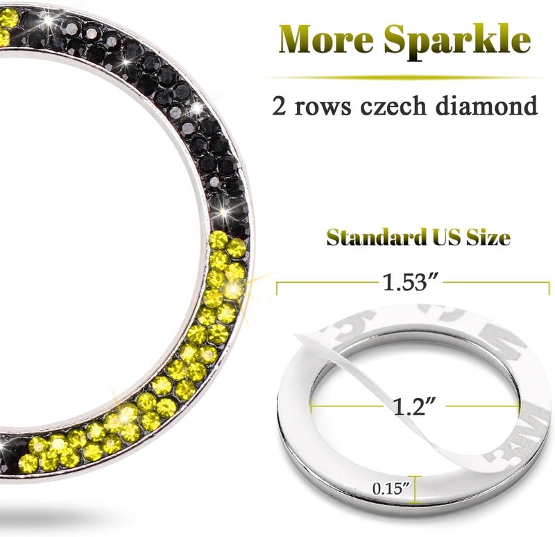ToBeQueen Bling Black Yellow Push Start Button Cover Emblem Sticker, Crystal Diamond Rhinestone Engine Start Ring Car Decor, Yellow and Black Car Accessories for Women - Image 4